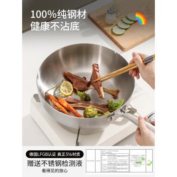 平底炒鍋電磁爐無塗層加深不銹鋼