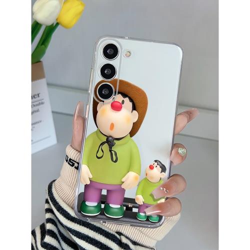 憨憨圍巾胖虎三星S21手機殼s20fe/s10/s30卡通s24透明軟殼s20+潮男女s23plus簡約s21fe保護套s8+防摔全包適用