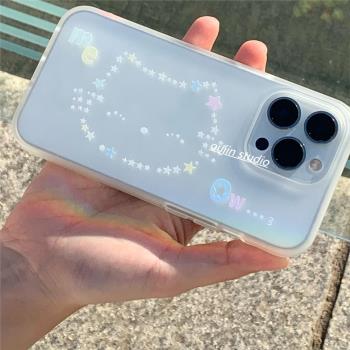日韓ins可愛少女感彩色星星貓咪用於iphone16/15promax/15pro霧面手機殼15/14/12pro磨砂透明殼潮蘋果保護套