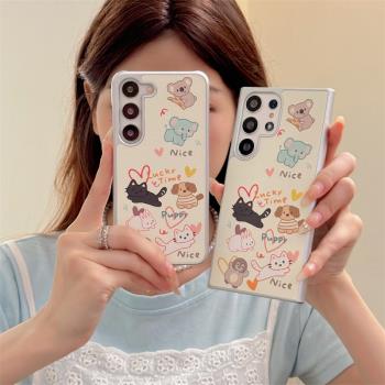 可愛小動物三星s25ultra手機殼s24ultra保護套韓風卡通S23ultra防摔殼電鍍小羊皮S22ultra個性女款S25+潮殼