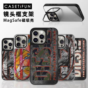 鏡頭框折疊支架DIESEL廢土風格磁吸手機殼MagSafe適用iPhone16Pro蘋果15ProMax鏡面14/13復古男女防摔保護套