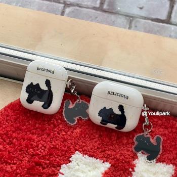 由裡公園ins搞怪少女小眾簡約黑色貓咪適用於Airpods2代無線藍牙耳機保護套3Pro軟殼Airpods Pro可愛卡通萌寵