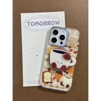 jellycat麵包咖啡磁吸支架適用蘋果16promax新款15pro手機殼iPhone14高階14promax個性創意16pro全包13保護套