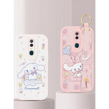 適用OPPOA9x手機殼PCAM10腕帶支架可背斜挎掛繩歐珀ooppA9少女大耳狗小羊皮軟套oopoa9動漫萌卡通可愛玉桂狗