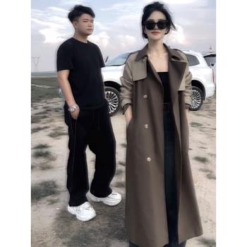 歐洲站時尚減齡風衣外套女2024秋季新款撞色拼接設計感雙排扣外套