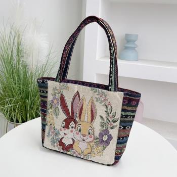 雙面刺繡帆布包女2024新款新中式民族風復古包包大容量單肩手提袋