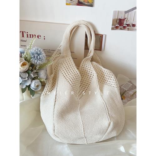 韓風ins鏤空編織包慵懶風針織包托特包單肩包度假沙灘包購物袋女