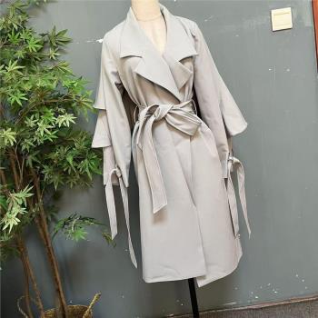 外貿品牌翻領長款氣質垂感風衣外套女氛圍感大衣1218-27