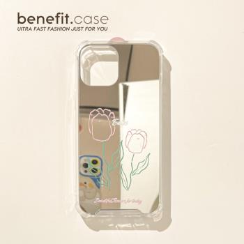 Benefit極簡ins線條鬱金香鏡面16適用15蘋果13手機殼iphone14promax新款12保護套11文藝xsmax透明xr矽膠8p7女