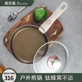 鈦金煎鍋不銹鋼電磁爐煎蛋牛排家用煎炒多用無塗層不粘無柄平底鍋