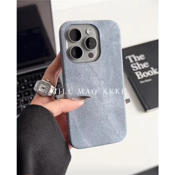帆布牛仔紋適用iphone15promax蘋果14手機殼13新款12膚感11皮質簡約軟殼15plus超薄小眾xsmax防摔殼保護套