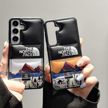 大孔充棉羽絨服拼接雪山背面適用三星GalaxyS25Ultra手機殼矽膠防摔s24u商務小眾百搭時尚22U情侶歐美情侶23+