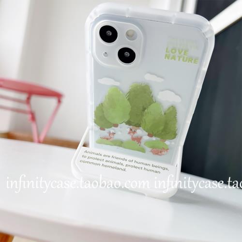ins風麋鹿森林適用iPhone11蘋果12/13/14PROMAX/XR可愛支架手機殼