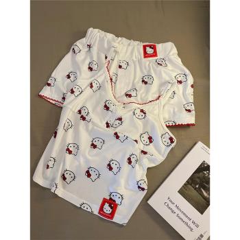 甜辣妹HelloKitty吊帶睡衣女士春夏新款家居服背心短褲套裝可外穿