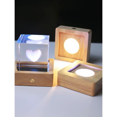 內雕實木發光底座觸摸無線充電小夜燈水晶杯墊酒瓶酒吧調酒燈擺件