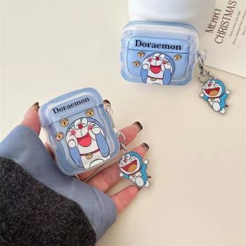 日韓藍色波浪哆啦a夢airpods1/2代保護套適用蘋果2pro/3/4藍芽無線耳機套軟殼潮