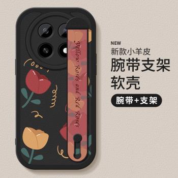 適用oppoa5手機殼女a5活力版玫瑰花朵腕帶支架小羊皮矽膠軟殼PKP110全包防摔保護套OPPO新款高階創意個性外殼