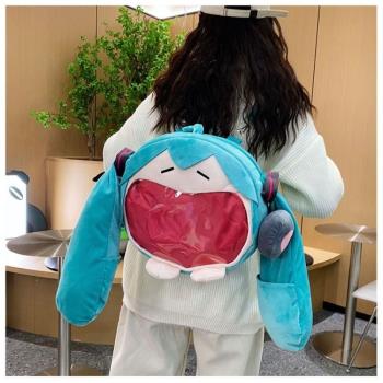 初音未來痛包可愛玩偶fufu周邊毛絨單雙肩大嘴包miku斜挎揹包書包