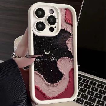 油畫月亮海洋適用於三星Galaxy S24/S23/S22ultra手機殼A15/A55創意A22金剛砂A73保護外殼防摔
