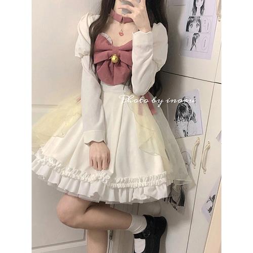 過年套裝Lolita披肩鈴鐺蝴蝶結jsk連衣裙女洛麗塔洋裝少女公主裙