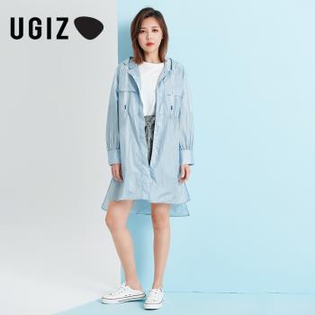 UGIZ夏季新品韓版女裝純色直筒中長款防曬連帽風衣外套女UBFE917
