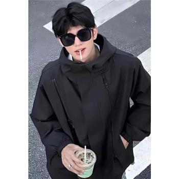 黑色三合一戶外沖鋒衣男防風防水春秋美式機能外套工裝登山服夾克
