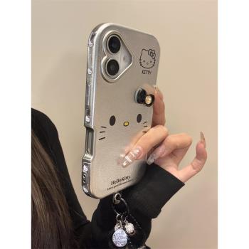 歐略 韓系ins卡通可愛KT貓公仔帶掛繩適用蘋果16promax手機殼iPhone15女新款14高階感13個性15pro防摔保護套