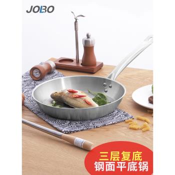 巨博(JOBO)商用不銹鋼煎鍋平底鍋無塗層酒店電磁爐燃氣灶通用煎鍋