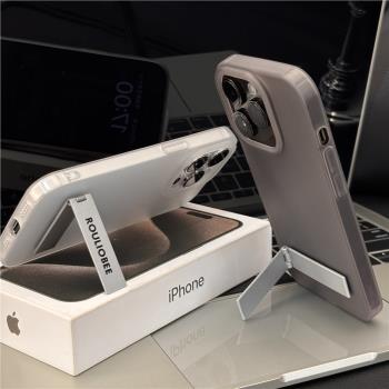 透明透黑親膚殼適用蘋果16promax手機殼14pm折疊金屬支架iPhone15promax新款12簡約11高階感13個性防摔保護套