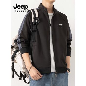 JEEP吉普開衫衛衣外套男春秋季2025新款潮流寬松立領休閑運動夾克