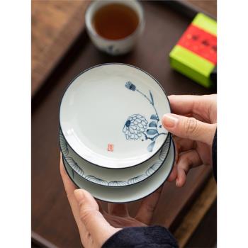 工廠直銷中式手繪茶杯託白瓷小杯墊陶瓷功夫茶具零配青花隔熱杯墊