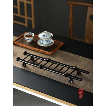 竹柒閣竹編梯形茶杯架筇竹晾杯架步步高瀝水架展示架茶具收納擺件