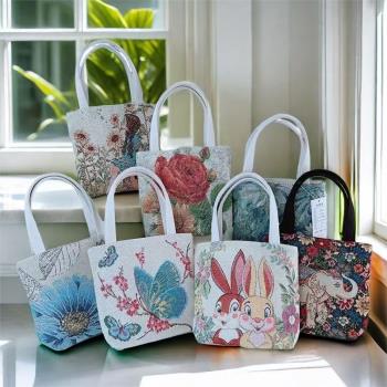 刺繡帆布包卡通可愛手機包雙面金絲刺繡手提包文藝清新繡花手拎袋