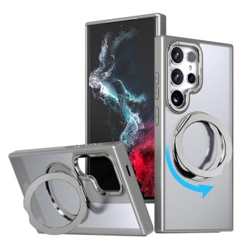 適用三星s25ultra手機殼防摔Galaxy s24u磁吸306°旋轉支架s24plus透明矽膠s25edge保護套s23ultra邊框磨砂款