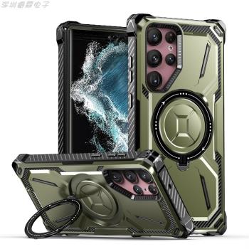 適用三星s21Plus磁吸支架手機殼s21Ultra軍工鎧甲四角防摔保護套
