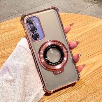 三星A54手機殼新款氣囊防摔Galaxy高階感透明保護套Samsung車載磁吸支架5G簡約時尚電鍍個性創意鏡頭全適用於