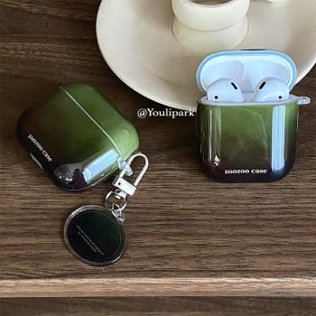 由裡公園ins小眾復古高級感玳瑁琥珀豹紋抹茶綠暈染適用於Airpods4代無線藍牙耳機保護套3Pro軟殼Airpods Pro