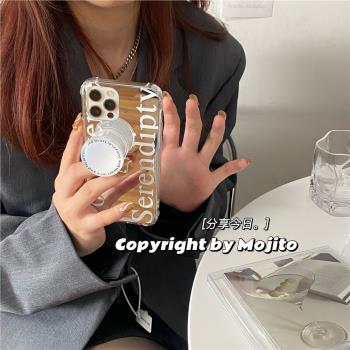 MOJITO小眾ins冷淡風字母鏡面支架手機殼適用蘋果15pro Max保護套iPhone13/14pro軟邊12/11情侶款