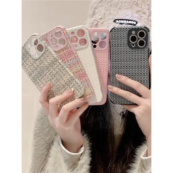 秋冬復古小香風編織紋適用iPhone13/14pro手機殼16蘋果11/12矽膠xs max高階感xr男女7plus創意8P新款15軟防摔