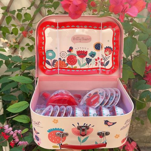 兒童仿真茶具女孩子過家家茶壺茶杯下午茶玩具套裝便攜收納手提盒