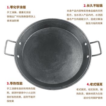 老式鑄鐵平底鍋生鐵無塗層不粘大煎鍋商用烙餅煎蛋炸牛排雙耳烤盤