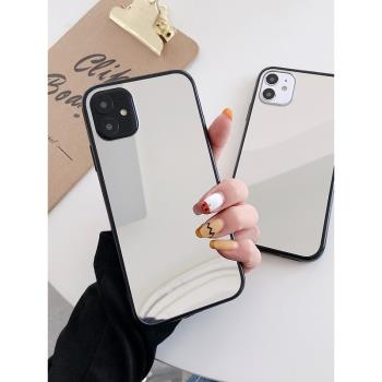 銀色電鍍鏡面適用iphone16手機殼15proMAX簡約13補妝鏡子蘋果12矽膠套14plus全屏11個性8亞克力7防摔網紅潮女