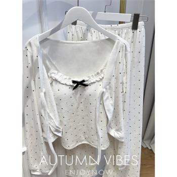 法式甜美睡衣女三件套長袖長褲2024吊帶新款帶胸墊外穿家居服套裝