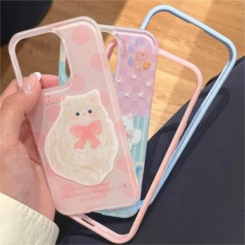 乖乖小貓適用於蘋果15pro手機殼14二合一IPHONE12pro氣質13promax犀牛盾個性高級平替平果可愛保護防摔保護套