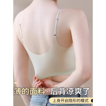 裸感無痕大碼固定杯內衣女夏季無鋼圈聚攏收副乳超薄冰絲美背文胸