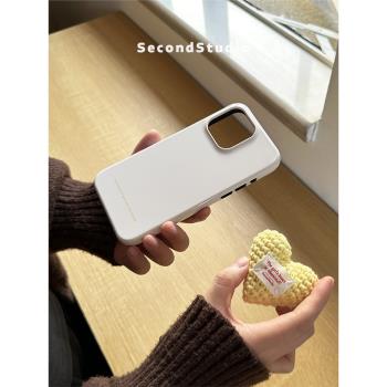 原創溫柔奶白色亮面菲林殼iPhone16promax二合一全包防摔保護殼13蘋果15promax手機殼創意氣囊支架14pro韓風