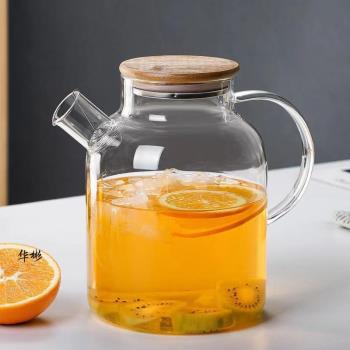 玻璃茶壺果汁扎壺 涼水壺明火加熱竹蓋壺家用冷水壺花茶壺