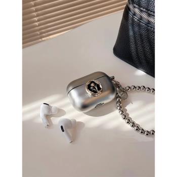 高階感立體鬱金香銀色電鍍AirPodsPro保護套適用蘋果4代無線藍牙耳機殼2代鏈條女款AirPods3代耳機套五代軟殼