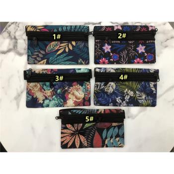 防水印花腰包松緊手機包鑰匙包貼身錢包拉鏈隱藏包零錢包運動超薄