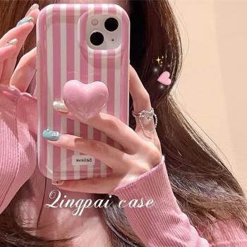ins粉白條紋適用三星s21ultra手機殼矽膠透明s23+簡約s22/s20fe韓風少女note20甜美s10+時尚全包a54a53a33